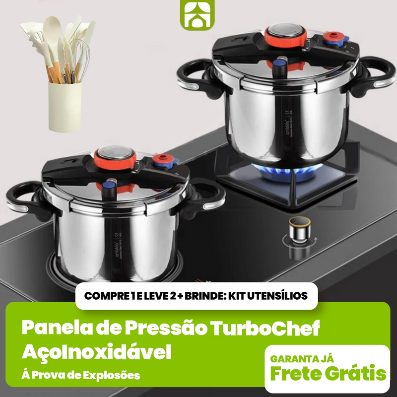 [Compre 1 e Leve 2] Panelas de Pressão TurboChef Aço Inoxidável - Á Prova de Explosões + Brinde: Kit Utensílios